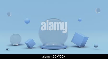 blaues 3d-Display mit Podium und minimaler Szene. Produktpräsentation, Mock Up, Bühnenpodest oder Plattform. Vorlage für Banner. Winterfarben Stockfoto