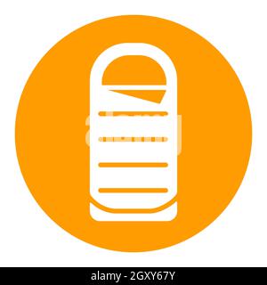 Camping Schlafsack Vektor weiße Glyphe Symbol. Camping- und Wanderzeichen. Graph-Symbol für Reise- und Tourismus-Website und Apps Design, Logo, App, UI Stockfoto