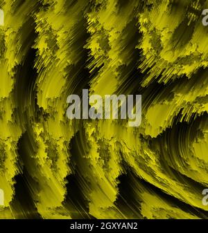 3D-Illustration von welliger und willkürlicher Vermischung gelber Farbtöne auf schwarzer Leinwand. Konzept der Wohnkultur und Innenarchitektur Stockfoto