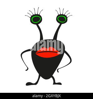Silhouette eines lustigen Monstermädchen mit roten Lippen und langen Wimpern. Isolierter Vektor auf weißem Hintergrund. Stock Vektor