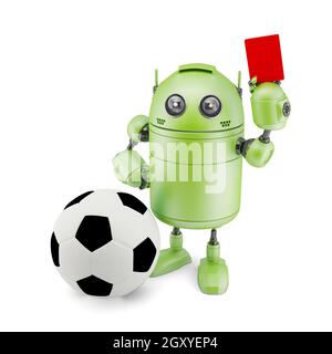 Roboter spielen Fußball. Isoliert auf weiss Stockfoto