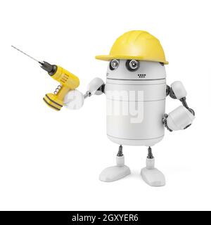 Roboter-Arbeiter. Isoliert auf weiss Stockfoto