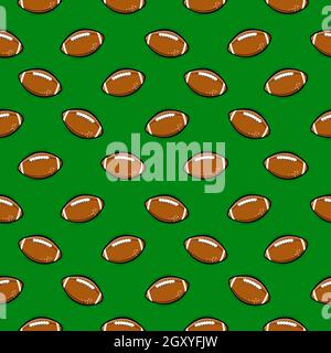 American Football, Rugby nahtloses Muster mit vielen Bällen - lustige handgezeichnete Doodle, nahtloses Muster. Stock Vektor