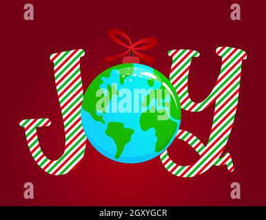 Joy - Text auf rotem Samthintergrund. Grußkarte Text Kalligrafie Phrase für Weihnachten oder ein anderes Geschenk. Weihnachtsgrüße Karten, Einladungen. Urlaub Stock Vektor