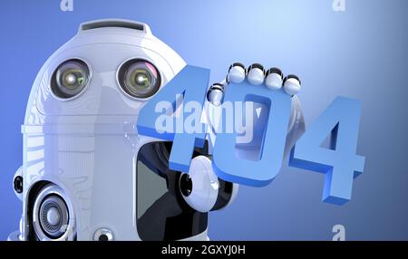 Android Roboter mit 404 Fehler Schild Stockfoto
