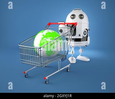 Ein Warenkorb mit einem Globus. Gglobal-Markt-Konzept Stockfoto