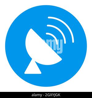 Sputnik Antennenvektor weißes Glyphen-Symbol. Navigationsschild. Graph-Symbol für Reise- und Tourismus-Website und Apps Design, Logo, App, UI Stockfoto