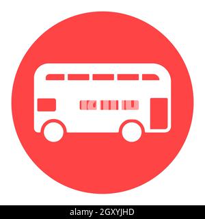 Doppeldecker-Bus, flacher Vektor, weißes Glyphen-Symbol. Graph-Symbol für Reise- und Tourismus-Website und Apps Design, Logo, App, UI Stockfoto