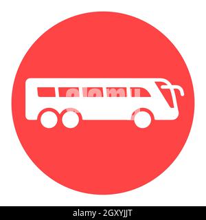 Flacher Vektor-Glyphen-Symbol für Reisebus, weiß. Graph-Symbol für Reise- und Tourismus-Website und Apps Design, Logo, App, UI Stockfoto