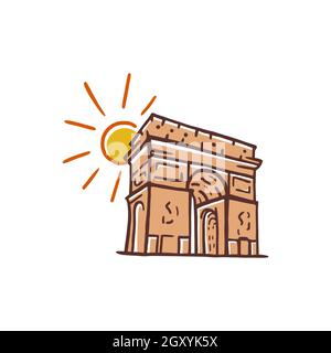 Vektorgrafik Arc de Triomphe, Wahrzeichen von Paris, Frankreich. Arc de Triomphe Logo Design Vektor Illustration Stock Vektor