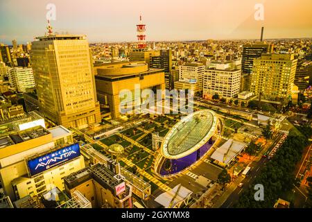 Oasis 21, die vom Nagoya TV Tower aus zu sehen ist. Aufnahmeort: Präfektur Aichi, Stadt Nagoya Stockfoto