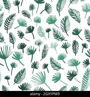 Tropisches Blatt nahtloses Hintergrundmuster. Vektorgrafik, Handflächenblätter von Hand gezeichnet. Stock Vektor