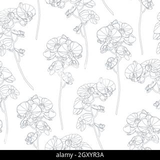Florale nahtlose Hintergrund Muster mit Orchideen Blumen und Blätter. Botanische Illustration von Hand gezeichnet. Textildruck, Stoffmuster, Geschenkpapier. Stock Vektor