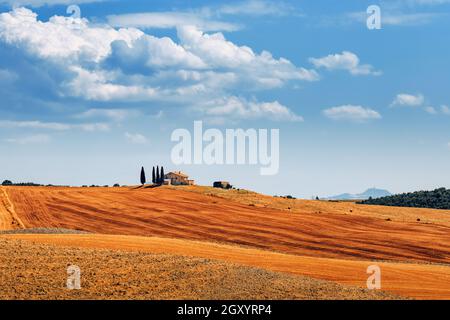 Wunderschöne Landschaft der Toskana in Italien, Val d’Orcia Stockfoto
