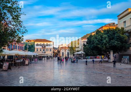 Nafplio-Griechenland, Syntagma-Platz - der historische Platz der Stadt in der Altstadt. Stockfoto