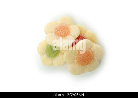 Leckere Gummy Bonbons auf weißem Hintergrund isoliert. Stockfoto