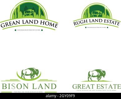 Set mit Bison Greenland Logo Design Stock Vektor