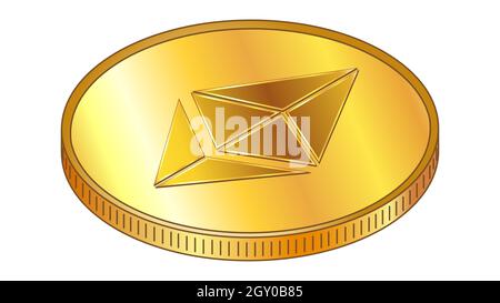 Goldmünze Ethereum ETH in isometrischer Draufsicht isoliert auf Weiß. Vektordesign-Element. Stock Vektor