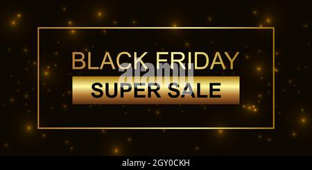 Black friday super Verkauf schwarz Glitzer Hintergrund. Black friday dunkelgoldene Banner-Vorlage. Stock Vektor