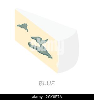 Blauer Käsekeil mit Schimmel isoliert auf weißem Hintergrund. Isometrische Ansicht. Vektor Stock Vektor