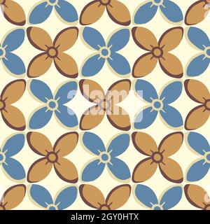 Einfache mittelalterliche Stil stilisierte Blumen Vektor-Muster Hintergrund. Handgezeichnete goldockerblaue Blumenmotive auf hellem Hintergrund. Geometrische Geschichte Stock Vektor