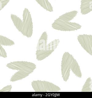 Gekritzelte Vektor Herz nahtlose Muster Hintergrund.Pastell Salbei grün Liebe Pflege Konzept Hintergrund mit zarten Bleistift-Effekt verstreuten Herzen. Elegant Stock Vektor