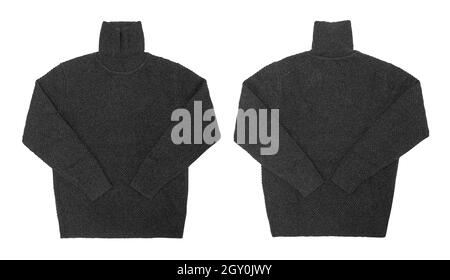 Blank grau Pullover Rollkragen Mock up Vorlage, Vorder- und Rückansicht isoliert auf weißem Hintergrund mit Clipping-Pfad. Stockfoto