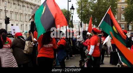 London, Großbritannien. September 2021. Die indigene Bevölkerung von Biafra protestiert in Whitehall für die Freilassung eines Briten Stockfoto