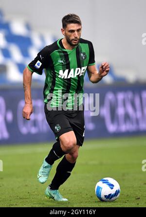 REGGIO NELL'EMILIA, ITALIEN - 26. SEPTEMBER: Domenico Berardi von US Sassuolo in Aktion, während der Serie Ein Spiel zwischen US Sassuolo und US Salernitana im Mapei Stadium - Citta' del Tricolore am 26. September 2021 in Reggio nell'Emilia, Italien. (Foto nach MB-Medien) Stockfoto