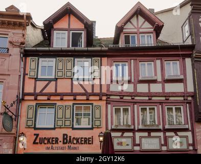 Fachwerkhäuser in der Altstadt von Miltenberg am Main, Bayern, Deutschland Stockfoto