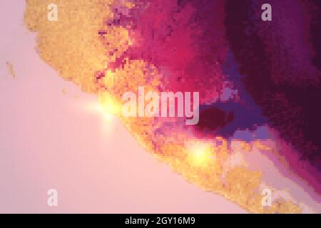 Abstrakter Marmorboden aus Gold, Pink, Burgund und Lila mit Glitzern. Vektor-Textur in Alkoholtinte Technik mit Glitzer. Vorlage für Banner, p Stock Vektor