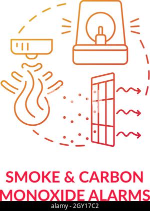 Rauch- und Kohlenmonoxid-Alarme blaues Gradientenkonzept-Symbol Stock Vektor