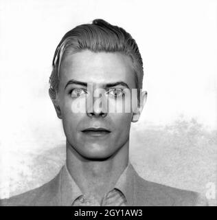 1976, 25. märz, Rochester, New York, USA: Der gefeierte britische Rockstar und Schauspieler DAVID BOWIE (1947 - 2016) in Polizeidezernats Mugshots. - MUG SHOT - MUG-SHOT - GESCHICHTE - FOTO STORICHE - MUSIK - MUSICA - CANTANTE - COMPOSITORE - KOMPONIST - ROCKSTAR - ARRESTO - ARRESTATION - ARRESTATO DALLA POLIZIA - FOTO SEGNALETICA - REBEL - RIBELLE - GESCHICHTE - FOTO STORICHE - PORTRAIT - RITRATTO --- ARCHIVIO GBB Stockfoto