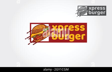 Xpress Burger Vector Logo-Vorlage. Perfekt für Fast-Food-Restaurants, Restaurants, Fast-Food-Lieferungen und alle Geschäfte, die Lebensmittel und Getränke anbieten. Stock Vektor