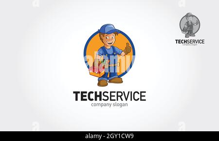 TechService Vector Logo Cartoon. Handyman Services Logo-Vorlage für Ihr Unternehmen. Stock Vektor