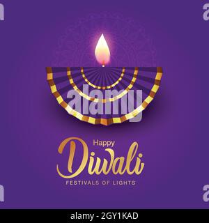 Indian Festival Happy Diwali mit Diwali Requisiten, Urlaub Hintergrund, Diwali Feier Grußkarte, Vektor-Illustration Design. Stock Vektor