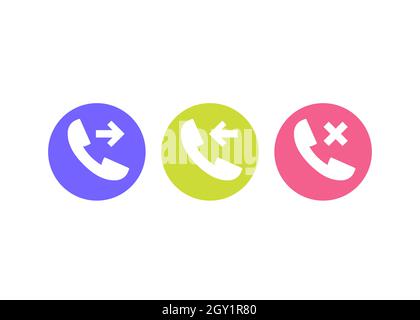 Symbole für Telefonanruf, eingehende, ausgehende und verpasste Anrufe Stock Vektor