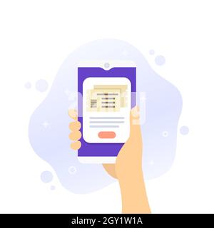 Kaufen Sie Tickets online mit Handy, Handy-App Stock Vektor
