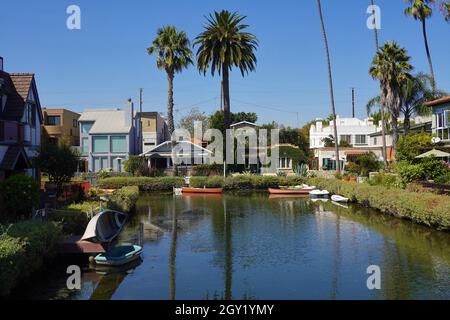 Venice Canals, Historic District of Venice Beach, Vorort von Los Angeles, Kalifornien, USA Stockfoto