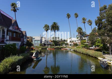 Venice Canals, Historic District of Venice Beach, Vorort von Los Angeles, Kalifornien, USA Stockfoto