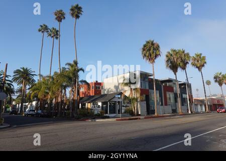 Am frühen Morgen auf einem ruhigen Abt Kinney Boulevard, Venedig, Los Angeles, Kalifornien, USA Stockfoto