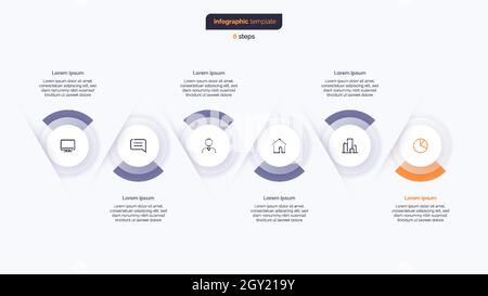 Design-Vorlage für Business-Infografik in sechs Schritten. Vektorgrafik Stock Vektor