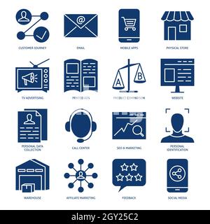 Omni-Channel-Marketing-Ikone in flachem Design. Vektorgrafik. Stock Vektor