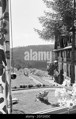 Eine junge Frau entspannt bei der Zeitschriftenlektüre im Garten, Freudenstadt, Deutschland 1930er Jahre. Eine junge Frau bei einem Magazin im Garten, Freudenstadt, Deutschland 1930. Stockfoto