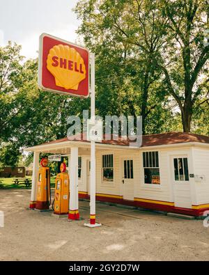 Soulsbys Service Station, an der Route 66 in Mount Olive, Illinois Stockfoto