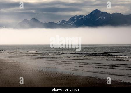 Morgennebel über Kachemak Bay, Homer, Alaska, USA Stockfoto