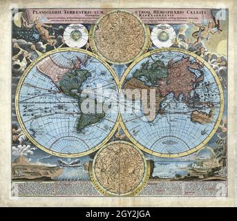 Alte Weltkarte des 17. Jahrhunderts Stockfoto