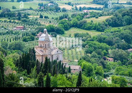 Blick auf das Heiligtum der Madonna di San Biagio. Toskana, Italien. Stockfoto