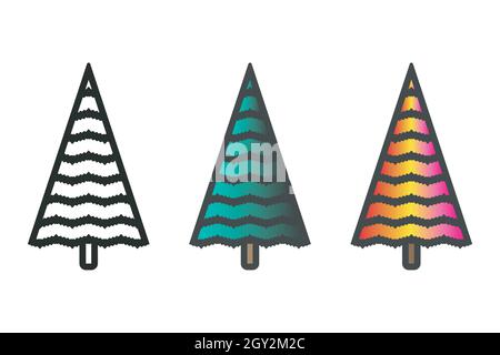 Symbole im Neujahrsbaum. Weihnachten dekorative schwarze Kontur Linie Objekte, isolierte farbige Elemente Sammlung, Cartoon-Stil. Weißer Hintergrund. Vektor Stock Vektor