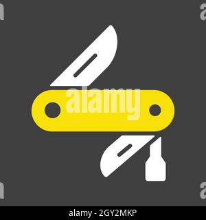 Jackmesser Vektor Glyph Symbol auf dunklem Hintergrund. Camping- und Wanderzeichen. Graph-Symbol für Reise- und Tourismus-Website und Apps Design, Logo, App, UI Stock Vektor